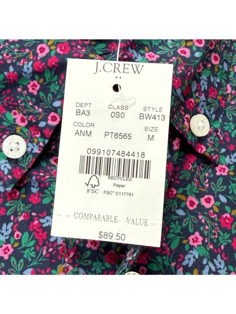 J.Crew Classic Printed Flex Casual Shirt Men M Floral Long Sleeve Flowers - Picture 6 of 15